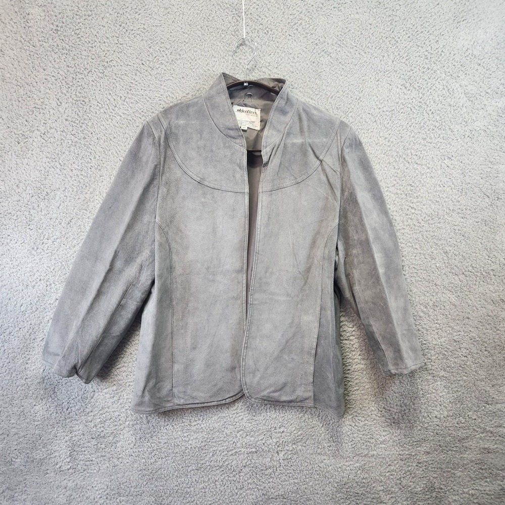 Vintage Objectives For‎ Women Pig Suede Leather Open Front Jacket Womens Size 40